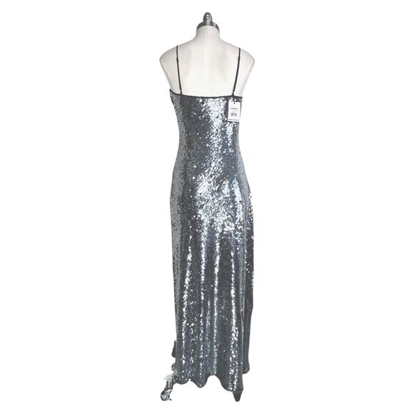 Rumored Vintage Sequin Slip Maxi Dress in Black Silver Disco - Picture 6 of 11
